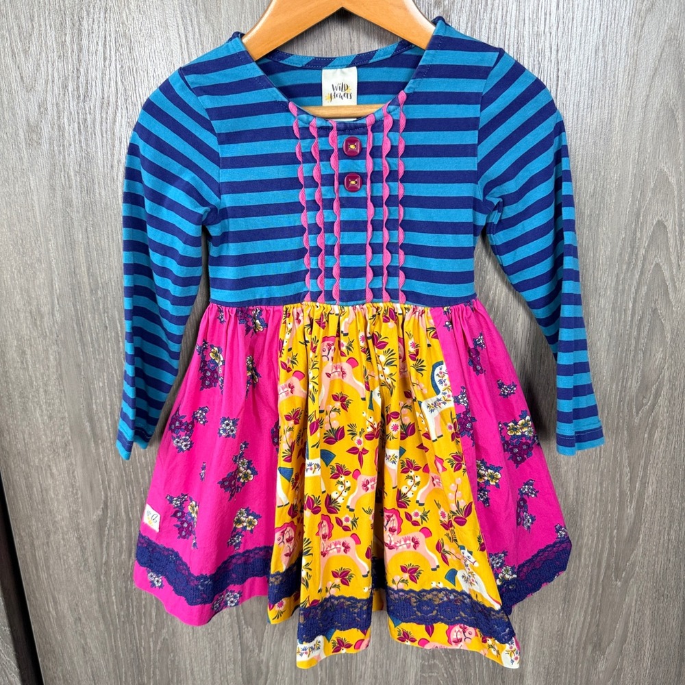 Wildflowers‎ Clothing Dress Girls 2 Multicolor Horse Floral Patchwork Boutique